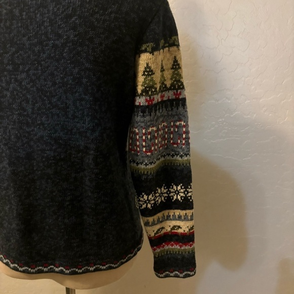Vintage Tiara Blue Holiday Christmas Patchwork Pom Pom Tassel Cardigan Sweater - Picture 10 of 11